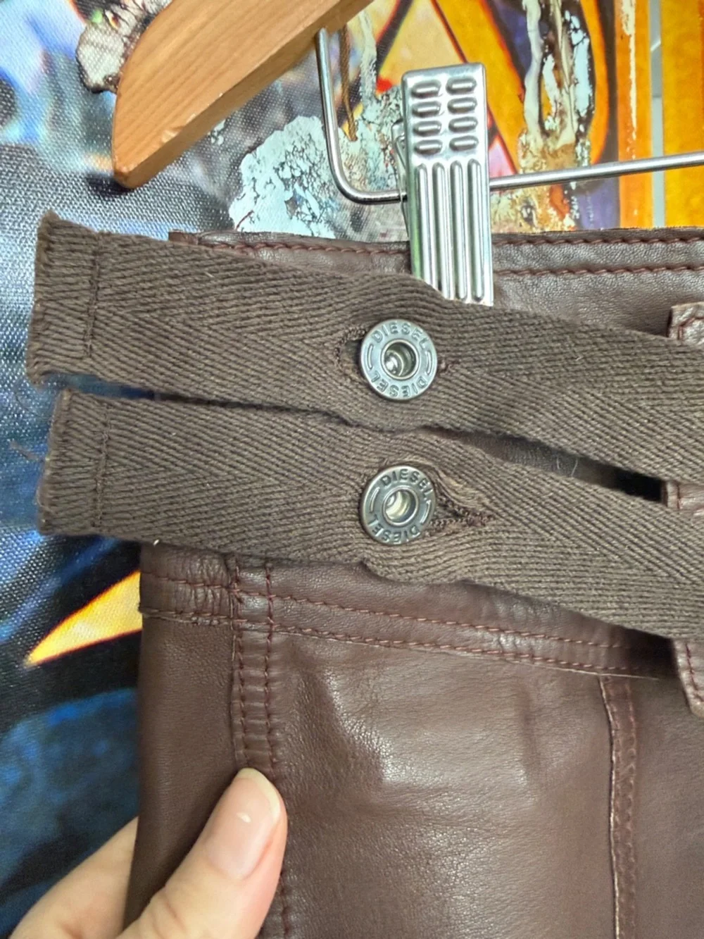 Diesel Vintage Chocolate Soft Leather Wrap Mini Skirt with Button Accent - Picture 11 of 17